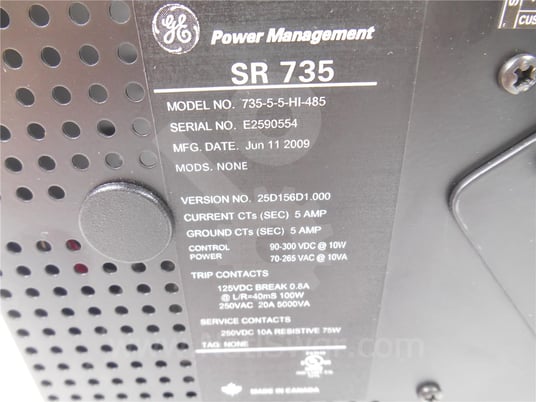General electric, 735-5-5-hi-485, 735 multilin feeder protection relay surplus015-729 - Image 2