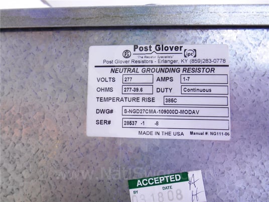 Post glover, s-ngd27cma-109000d-modav, neutral grounding resistor assembly unused surplus014-068 - Image 3