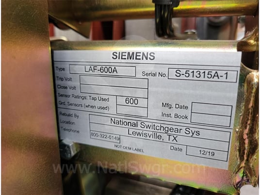 600 amps, Siemens-Allis, laf-600a, m/o, d/o surplus020-641 - Image 5
