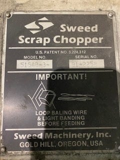 Sweed #515AB-3, scrap chopper, 3 HP 240/460 V., on rollers, S/N 91-2258 - Image 1