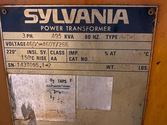 495 KVA Sylvania Power Transformer. Stock # 1059320 - Image 4