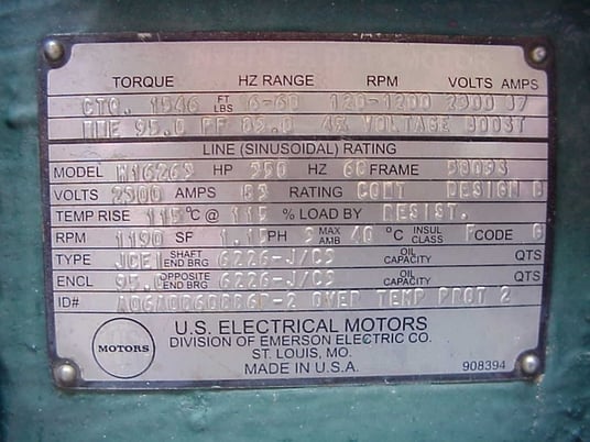 350 HP 1200 RPM U.S. Motors, Frame 5809S, TEFC BB, 2300 Volts - Image 4
