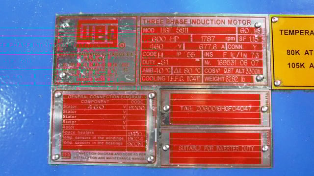 600 HP 1800 RPM Weg, Frame 5811, TEFC BB, 460 Volts, New Surplus - Image 2