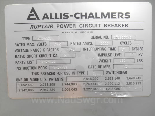 2000 amps, allis-chalmers, ruptair ma-250c1 surplus0 - Image 3