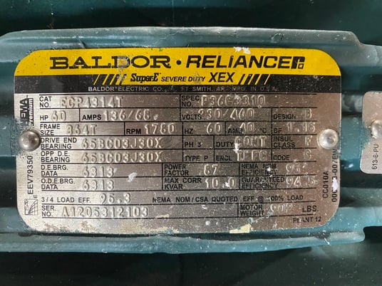 60 HP 1780 RPM Baldor, Frame 364T 230/400 Volts - Image 2