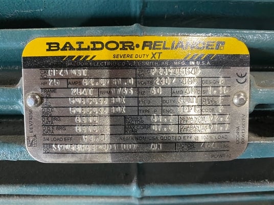 25 HP 1765 RPM Baldor, Frame 284T 230/460 Volts - Image 2