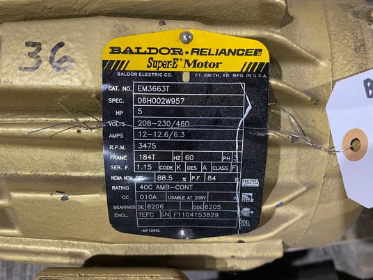5 HP 3475 RPM Baldor, Frame 184T 208-230/460 Volts - Image 2