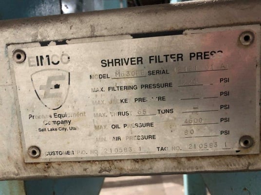 24" x 24" Eimco #M630FB, plate filter press, 12 plates, s/n 42121-01-A - Image 8