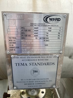 440 sq.ft., 150 psi/fv, Ward Tank & Heat Exchanger Corp, unused surplus heat exchanger; nb: 4647; sn: - Image 3