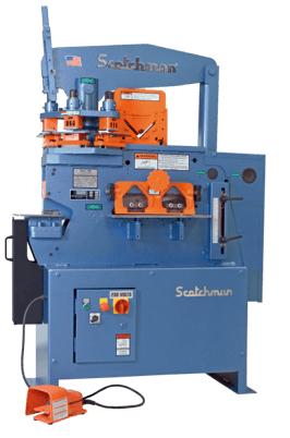 4" x 4" x 3/8" Scotchman #hyd ironworker, 50 ton, 3 station revolving turret, 4" throat, electric foot pedal - Image 1