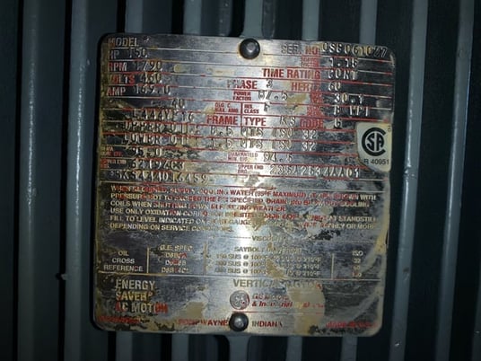 150 HP 1800 RPM General Electric, Frame L444VP16, WPIBB, 460 Volts - Image 3