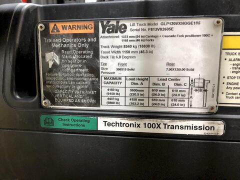 10000 lb. Yale #GLP-120, LP gas forklift, side shift, solid tires - Image 3