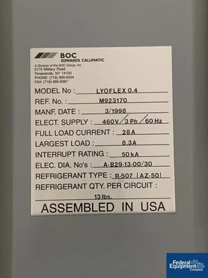 12.5" x 18.5" BOC Edwards #Lyoflex 0.4, freeze dryer, 4.3 squaring ft., stainless steel product contact - Image 2