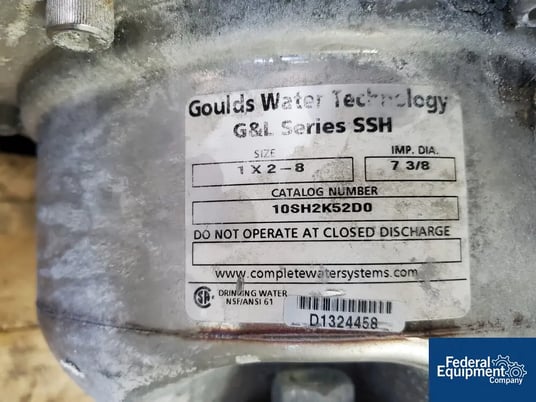 Goulds Pump, Goulds Pumps Centrifugal, cat# 10SH2K52D0, 1" x 2" x 8", Stainless Steel, 7.5 hp, 230/460 volt - Image 2