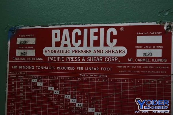 250 Ton, Pacific Pressformer #250PF, press, serial #3676, #74281 - Image 7