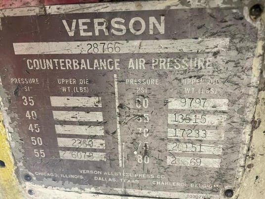 400 Ton, Verson #S2-400-120-60t, straight side double crank mechanical press, 12" stroke, 38" Shut Height - Image 4