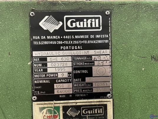 1/4" x 10' Guifil #GHE-630, hydraulic shear, 39.37" front operated power back gauge, 16-50 SPM, 1995 - Image 2