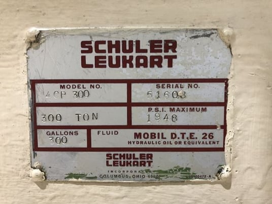 300 Ton, Schuler #4-CP-300, 4-post, 6" stroke, 20" daylight, 74" x 52" bed, AB SLC, floor standing - Image 9