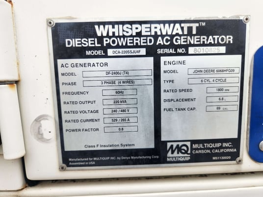 200 KW Multiquip #DCA220SSJU4F, trailer mounted, Tier 4F, sound attenuated enclosure, 240/480 Volts, 2328 - Image 8