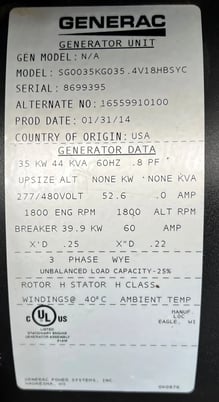35 KW Generac, Natural gas generator, 277/480 Volts, #89026 - Image 7