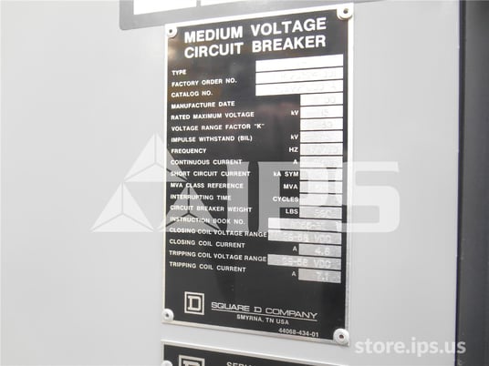 1200 Amps Square D Vad-5 Vr V5d6122nu00 15 KV 500mv Amps 48 Volts DC Control, 125 Volts DC Charge, 18k Amps - Image 3