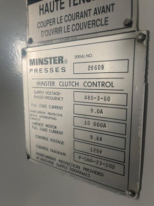 60 Ton, Minster #6SS, OBS flywheel, 6" stroke, 17" Shut Height, 32" x21" bed, 2.75" adj., 90 SPM, 1995 - Image 10