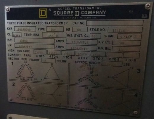 1500 kVA, 13200 Delta Primary, 480/277 WYE Secondary, Square D, SHT Dry Type - Image 1