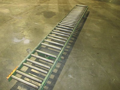 14" wide x 10' long, Roller Conveyor w/ Support Stands - Image 1