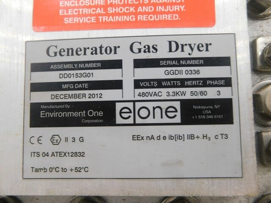 Environment One #DD0153G01-GGDII, generator gas dryer, 480 VAC, 3.3 KW - Image 9