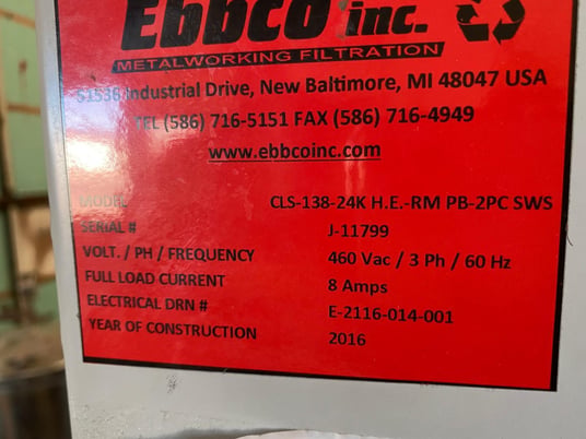 6 GPM @ 80 psi, Ebbco #CLS-138, waterjet closed loop system & ozone generator, 2016 - Image 3