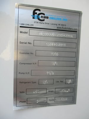 Fluid Chillers #HE300000-SPEC-SYMER, 460 V., fully operational, 22k Hours, 2016 - Image 9