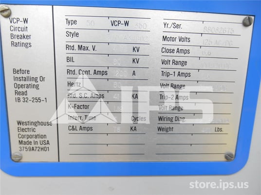 1200 Amps, WH 50vcp-w 350 Eo/do Parts Unit, 4.76kv, 125 Volts DC - Image 2