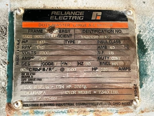 1500 HP 1800 RPM Reliance, Frame 5812S, Drip-Proof Ball Bearing, 2300 Volts - Image 3