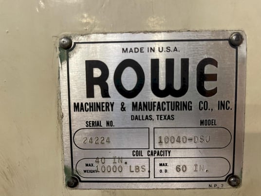 10000 Lb. Rowe #10040-DSJ / C3-40, conventional coil feed line, 40" width x .110" stock, 60" outside - Image 8