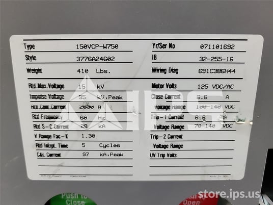 2000 Amps WH 150vcp-w 750 (150vcp-w 750) 125 Volts DC Control - Image 5