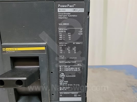 Square D Mjl Powerpact M-frame Mccb 600 Amps Trip - Image 7
