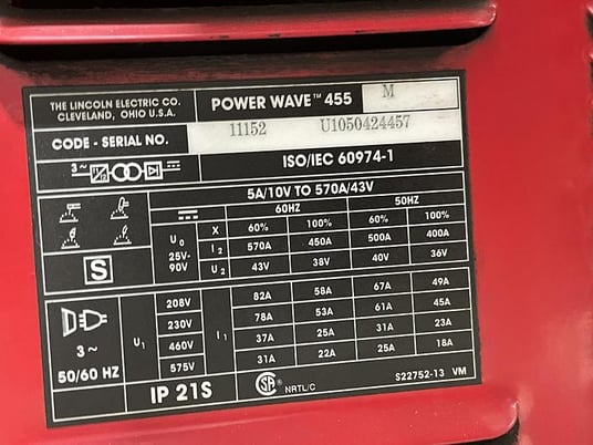 Lincoln Power Wave 455M, robotic mig welding power supply, #104777 - Image 2