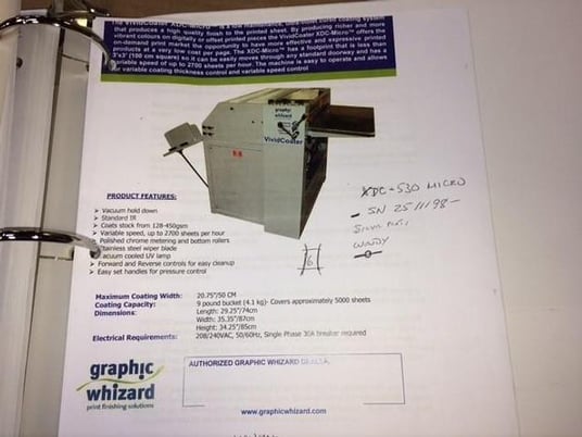 Graphic Wizard #XDC-530-Micro, Vivid coater, 20.75" width, covers 5000 sheets, 2010 - Image 2