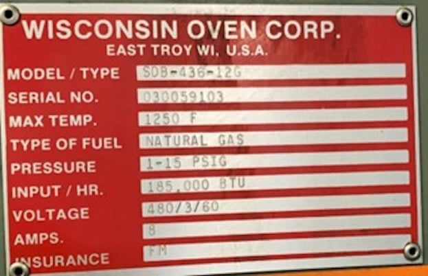 24" width x 36" D x 18" H Wisconsin #SDB-436-12G, batch temper, gas fired furnace, 1250&deg;F - Image 8
