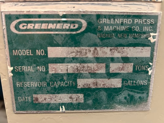 7 Ton, Greenerd #HPB-7, adjustable 6" stroke, 11.5" Shut Height, 14" RL x 10" front back, 7" throat, 1997 - Image 7