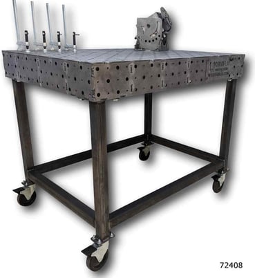 Weldtables, tab & slot, 36" x 48" x 6" tapped block welding table, 1/2" steel plate, base with casters - Image 1