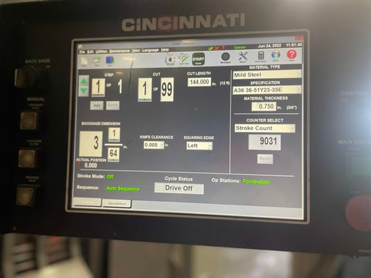 3/4" x 12' Cincinnati #7500FSU, hydraulic power squaring shear, 48" front operated power back gauge, 15 hold - Image 2