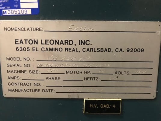 3-1/2" Eagle Eaton Leonard #Vector-Bend-VB-200HP, CNC Tube Bender, New In 1999, #6307 - Image 4