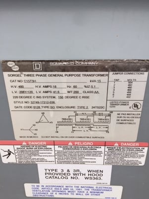 15 KVA 480 Primary, 208 Secondary, Square D transformer - Image 2