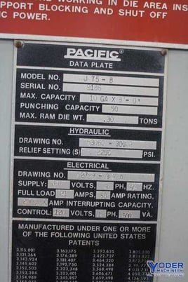 75 Ton, Pacific #J75-8, hydraulic press brake, 8' overall, 78-1/2" between housing, 7" stroke, 1983, #66481 - Image 2