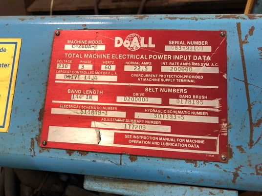 10" x 12" DoAll #C260A, automatic bandsaw, 144" x .045" x 1-1/4" blade, 60-350 FPM, chip auger - Image 5
