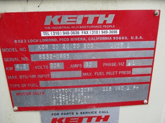 20" width x 20" H x 20" L Keith #KOR-20-20-20-900, benchtop oven, 900 Degrees - Image 5