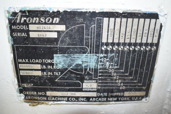 24000 lb. Aronson #HD240A, welding positioner, 54" x54" table, variable speed rotation, powered tilt - Image 5