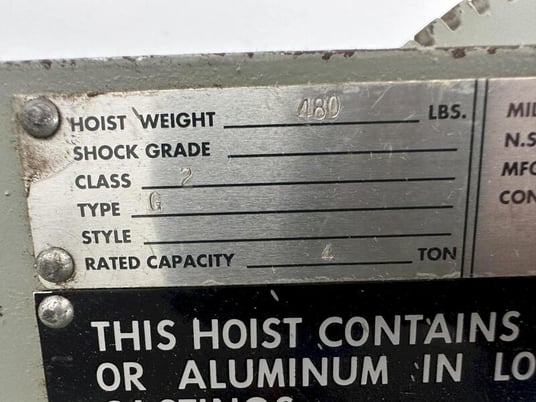 4 Ton, Budgit Under Hung Chain Hoist, hand chain control, 480 lb. hoist, S/N LG-4306 - Image 7