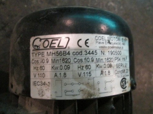 .09 HP KW RPM 1620 Coel Motor, 60 Hz, 110/115 Volts - Image 3
